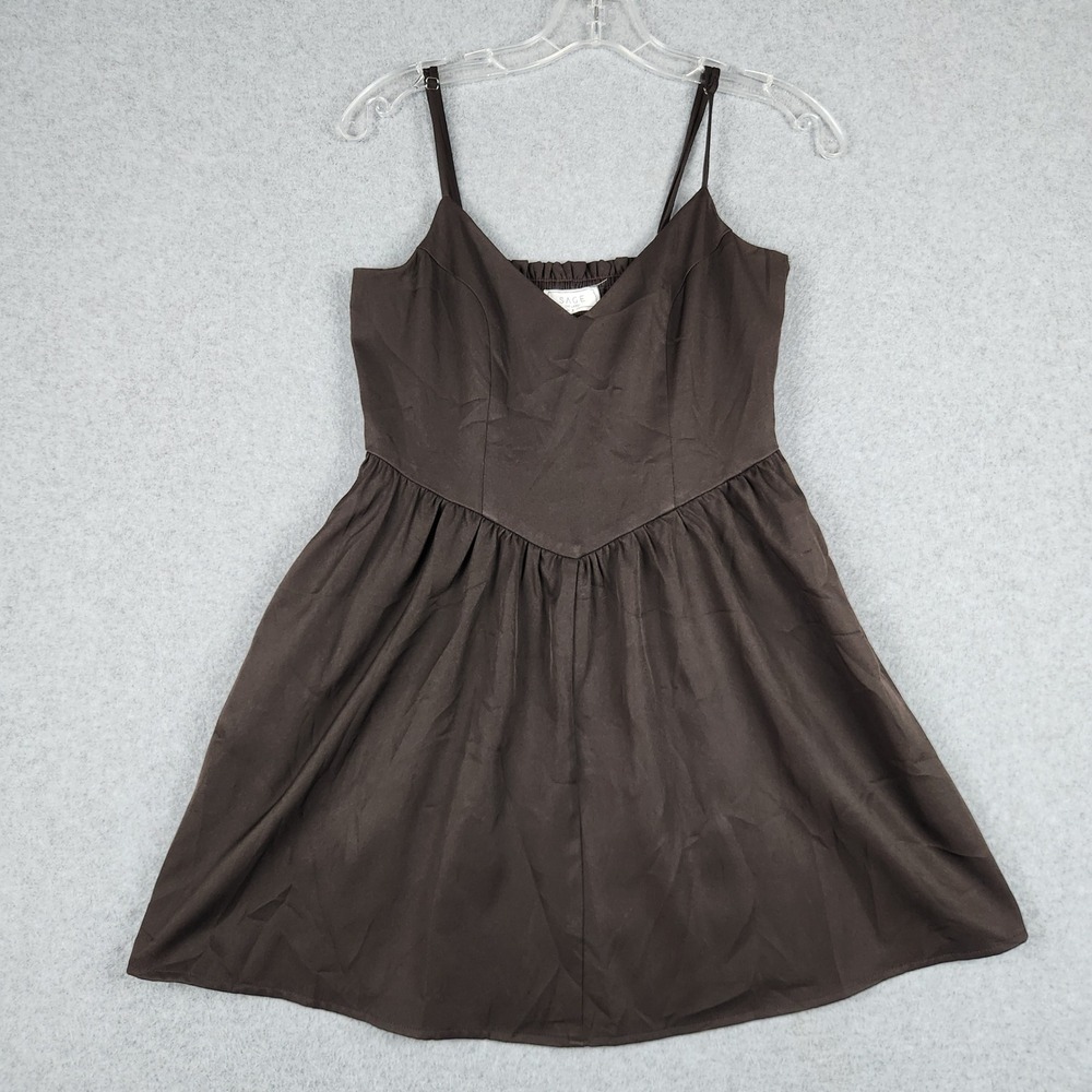 Sage The Label Fit & Flare Dress Women's Small Brown Boho V-Neck Smocked Back